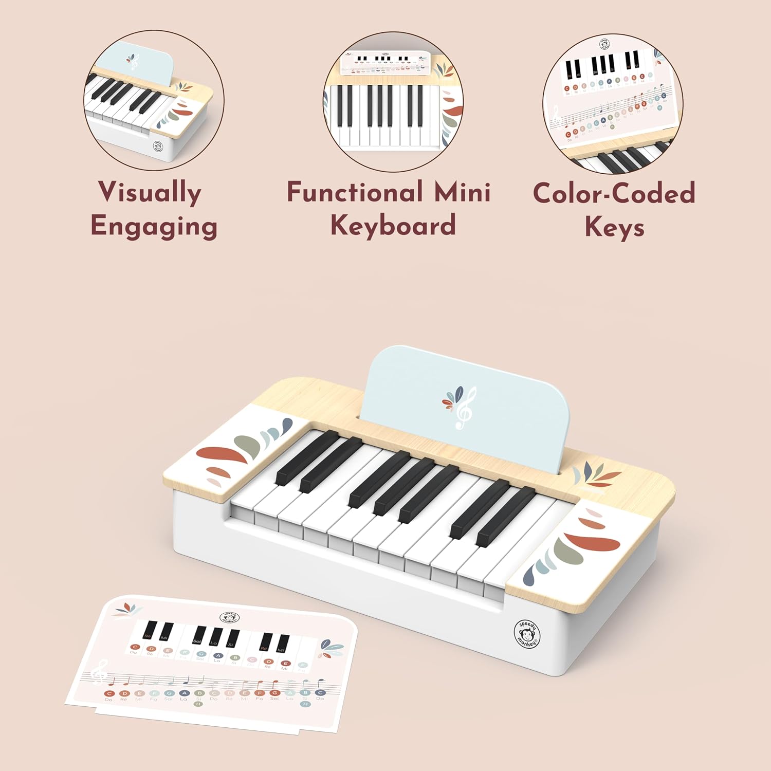 Speedy Monkey Wooden Kids Piano Musical Keyboard 11-Inch