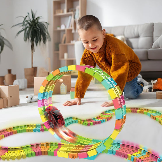 Twister Track 360 Loop of Neon Glow In the Dark Track  with Red Car