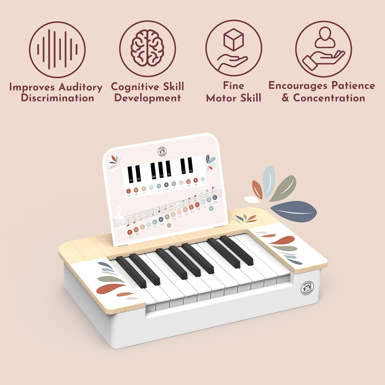 Speedy Monkey Wooden Kids Piano Musical Keyboard 11-Inch
