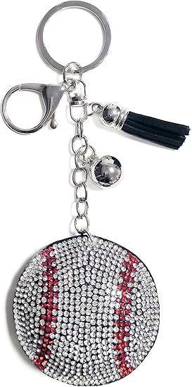 Rhinestone Baseball Keychain