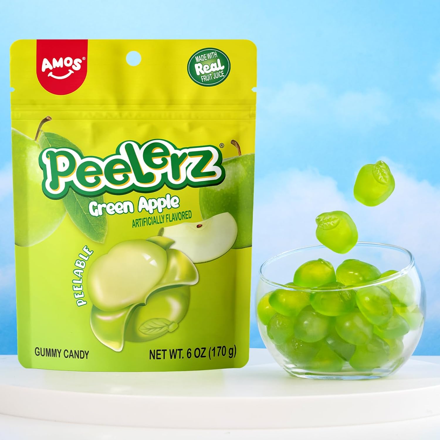 Amos Peelerz Peelable Green Apple Gummy Candy Fruit Snacks 6oz