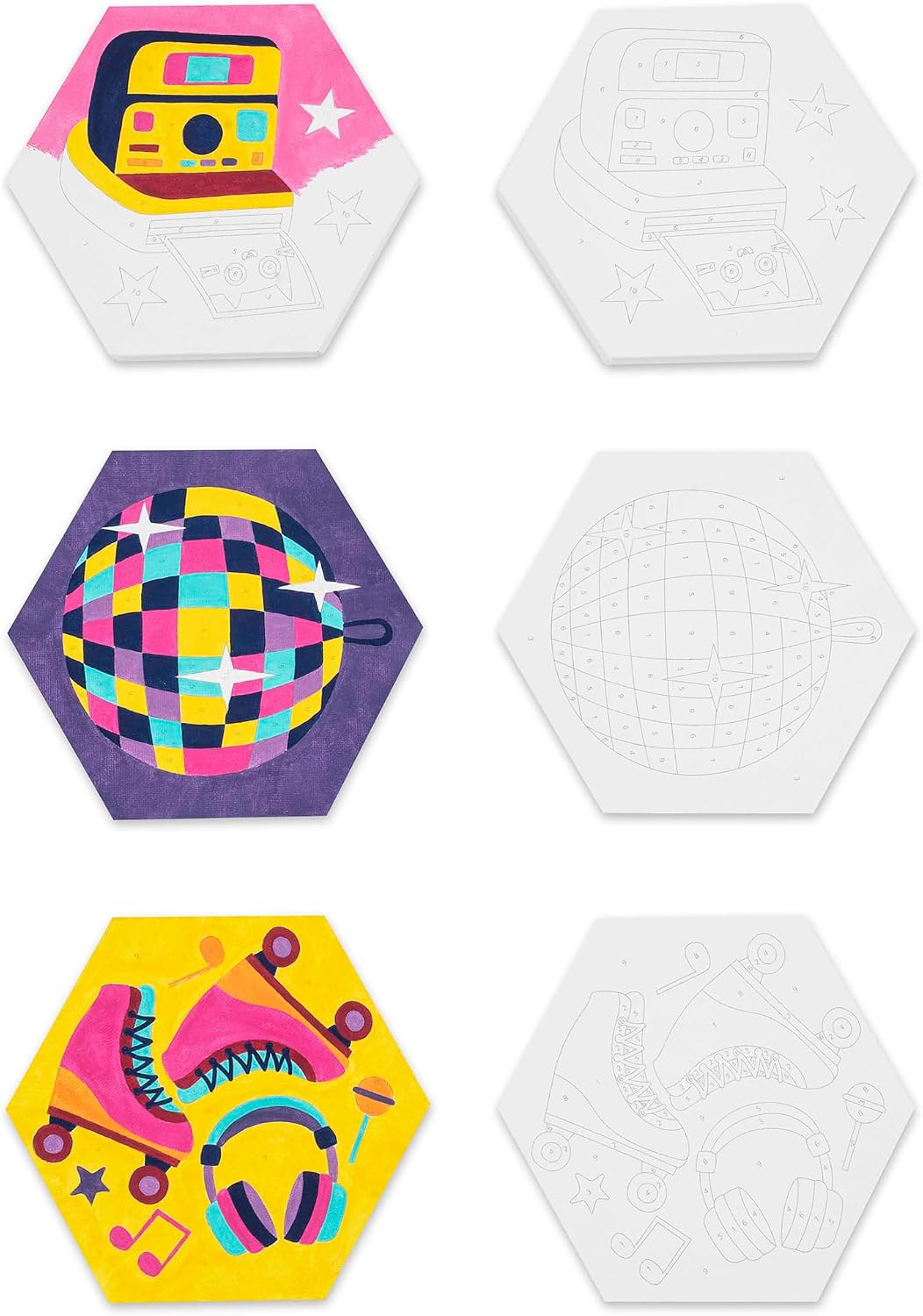 Brea Reese Vivid Retro 70s Paint-by-Number Kit 3 Hexagon Canvases
