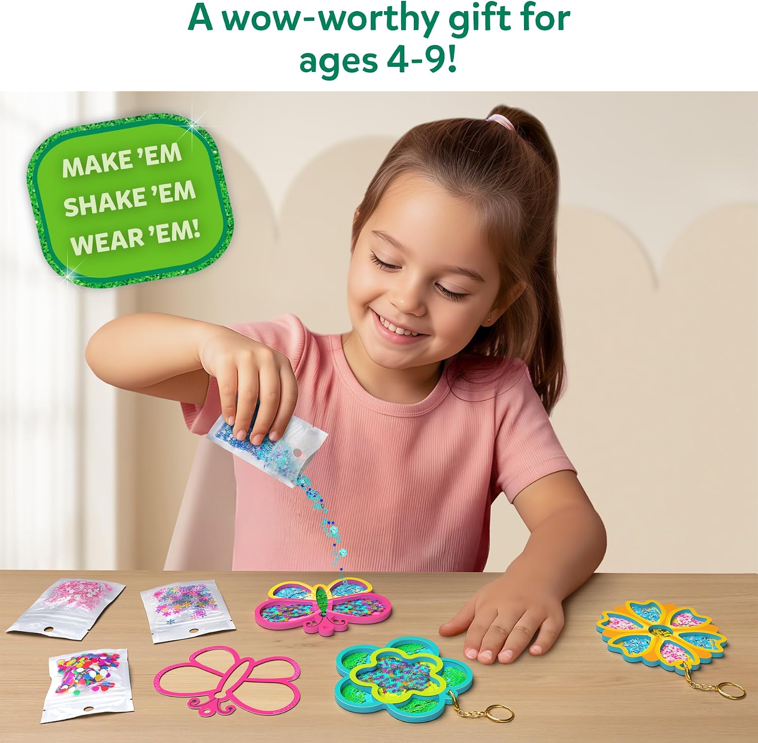 Skillmatics Shake-its Glitter Craft Kit for Kids Flowers & Butterflies