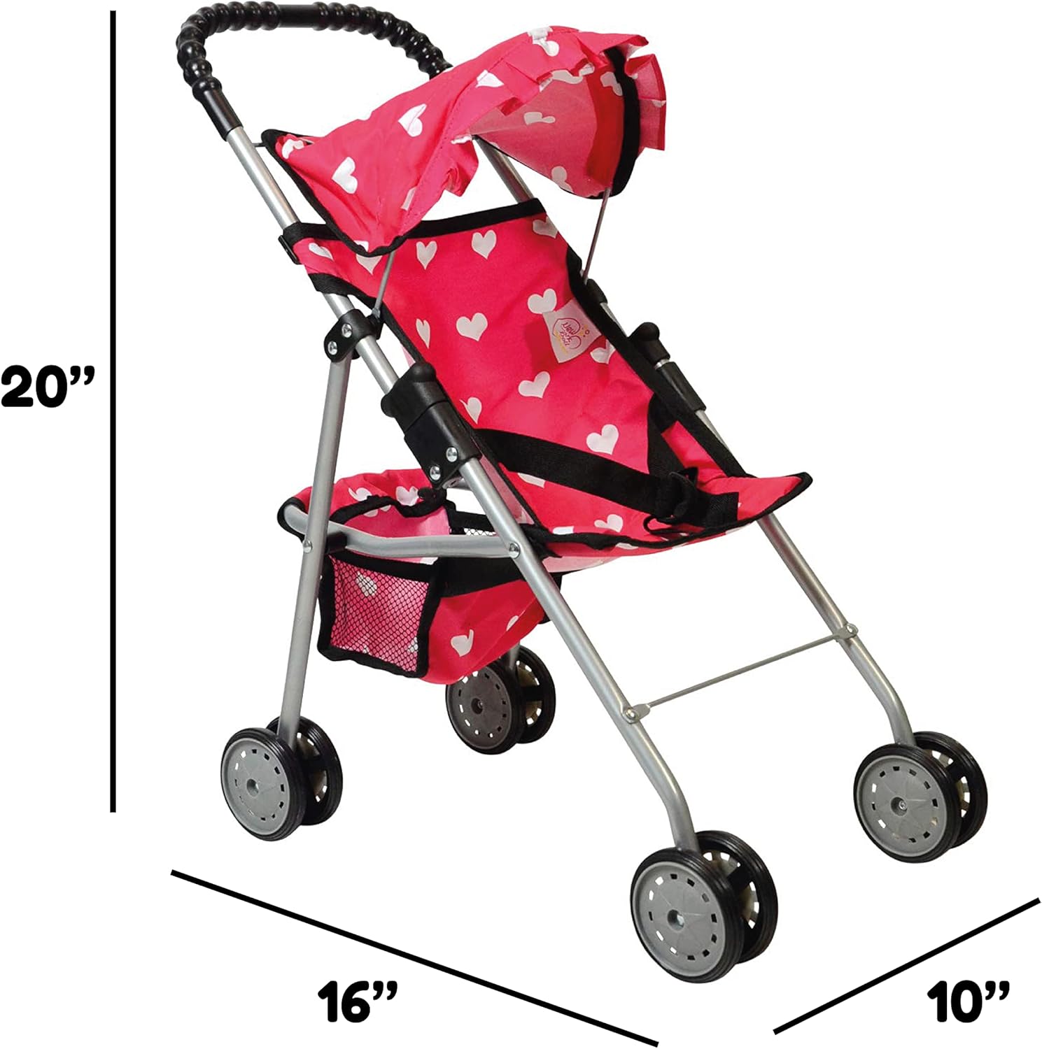 My First Doll Stroller with Basket & Heart Design Foldable Doll Stroller