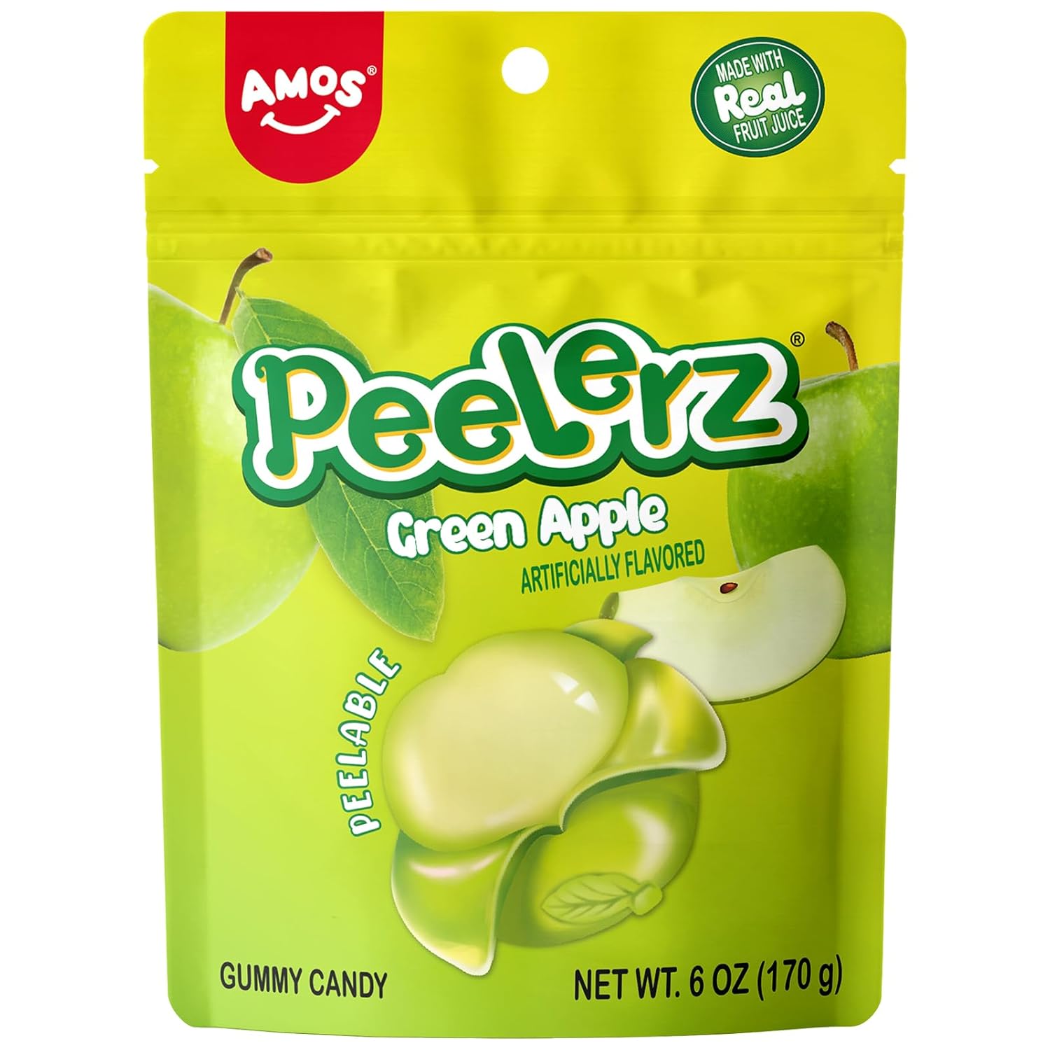 Amos Peelerz Peelable Green Apple Gummy Candy Fruit Snacks 6oz