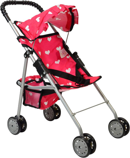 My First Doll Stroller with Basket & Heart Design Foldable Doll Stroller