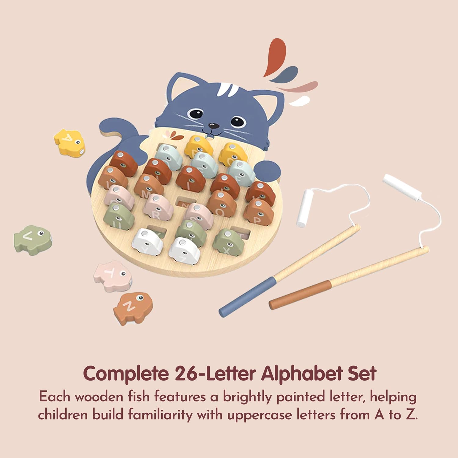 SPEEDY MONKEY Magnetic Alphabet Fishing Game Wooden Educational Toy