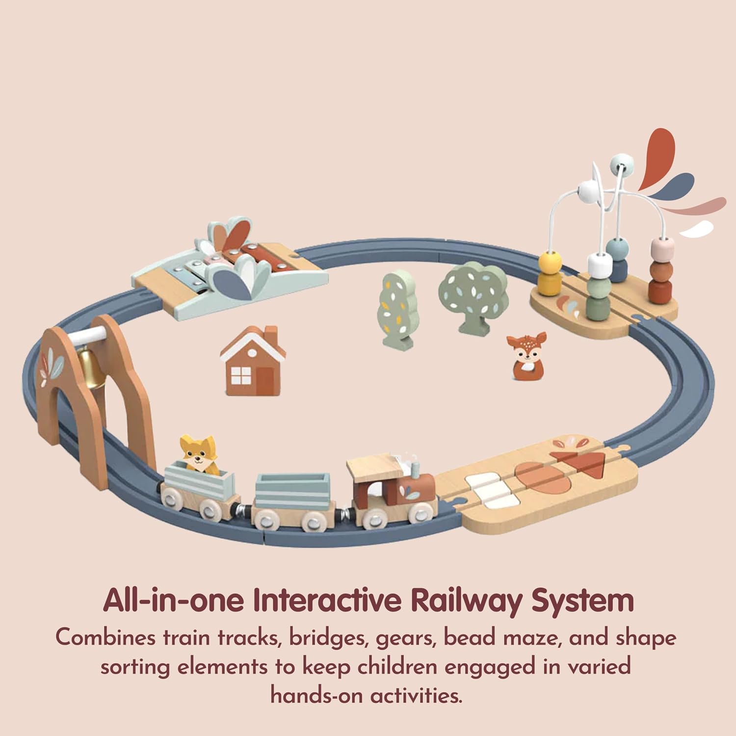 Speedy Monkey Multi-Activity Wooden Railway Set for Toddlers