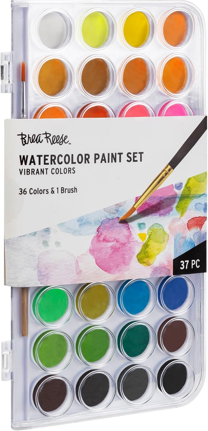Brea Reese Essential Watercolor Paint Set 36 Colors 1 Brush