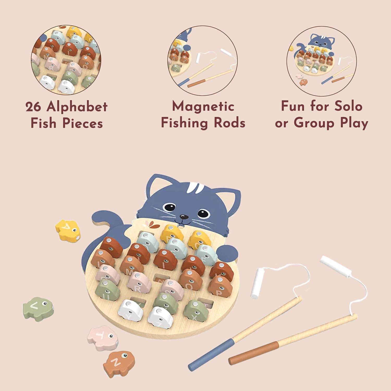 SPEEDY MONKEY Magnetic Alphabet Fishing Game Wooden Educational Toy