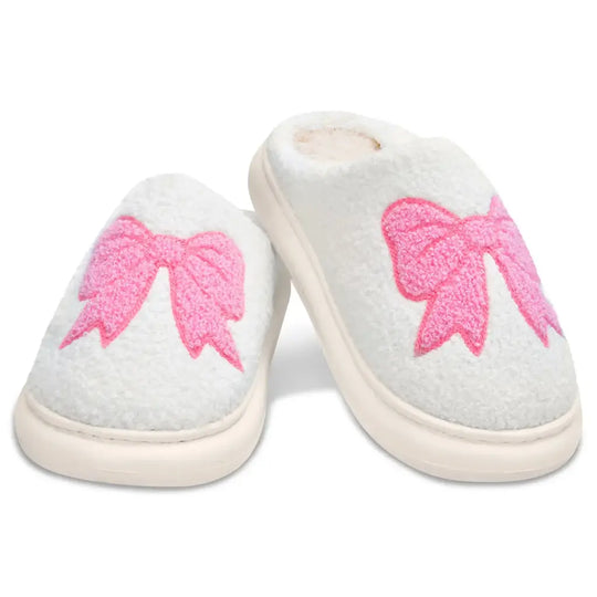 White Cozy Bows Slippers - Medium