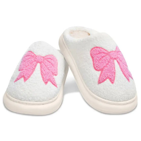 White Cozy Bows Slippers - Medium