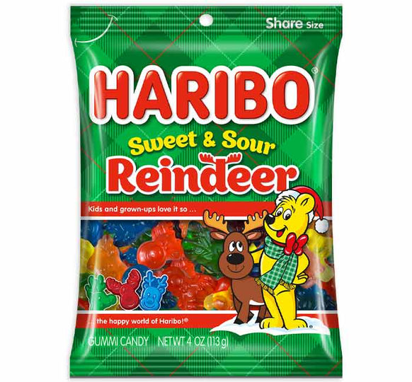 HARIBO Sweet & Sour Reindeer Holiday Candy Bag 4 oz 12-Count