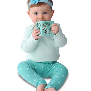 Malarkey Kids Chew Cube Silicone Teether Rattle Sensory Toy Mint