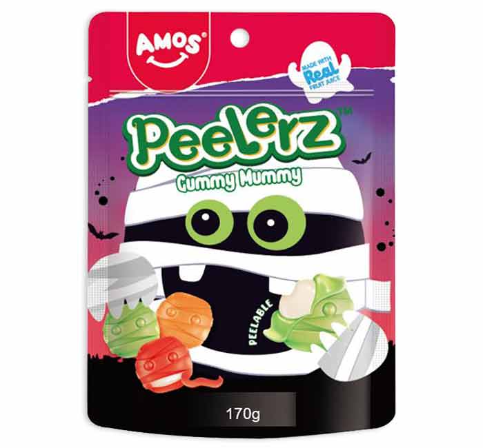 Amos Peelerz Gummy Mummy Fruit Flavor Halloween Peg Bag 6oz
