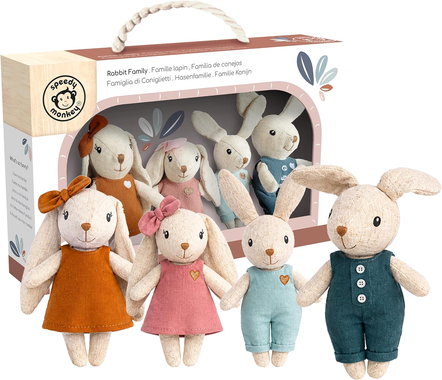 Speedy Monkey Rabbit Family Set Miniature Bunny Figures 4-Piece