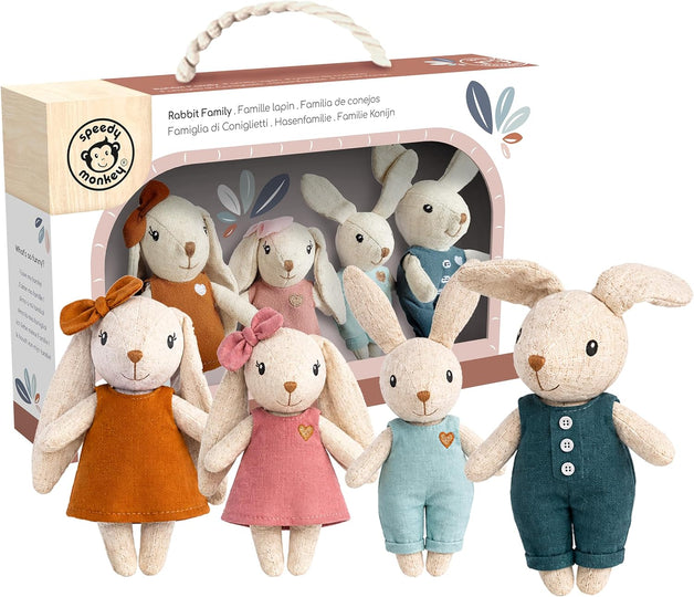 Speedy Monkey Rabbit Family Set Miniature Bunny Figures 4-Piece