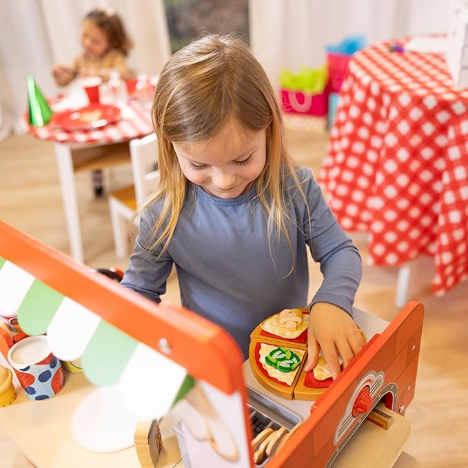 Melissa & Doug Wooden Pizza Food Truck Activity Center with Play Food