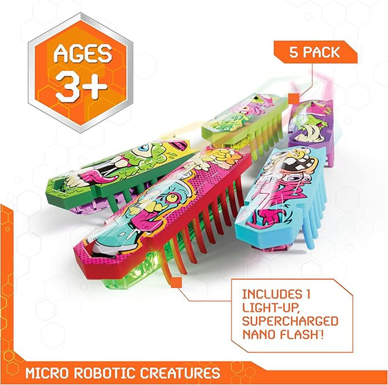HEX BOTS Nano 5 Pack, 4 Mini Bots with Bonus Flash Bot