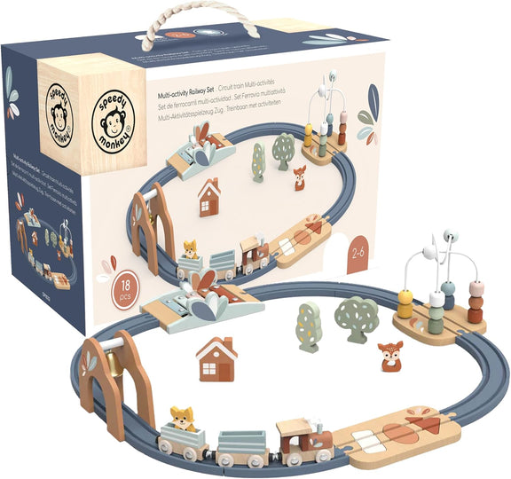 Speedy Monkey Multi-Activity Wooden Railway Set for Toddlers