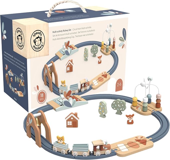 Speedy Monkey Multi-Activity Wooden Railway Set for Toddlers