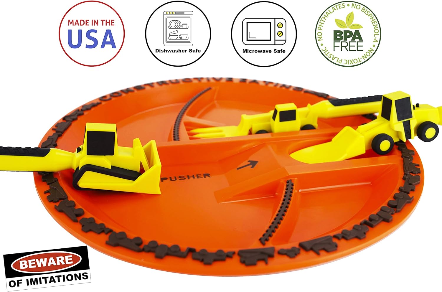 Constructive Eating Made in USA Construction Plate for Toddlers