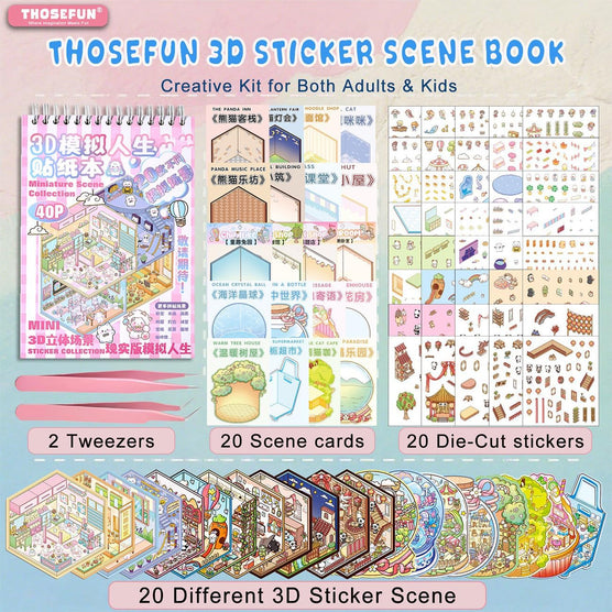 DIY 3D Sticker Scene Book: Reusable House & Landscape Therapy for Relaxation