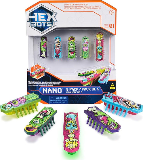 HEX BOTS Nano 5 Pack, 4 Mini Bots with Bonus Flash Bot