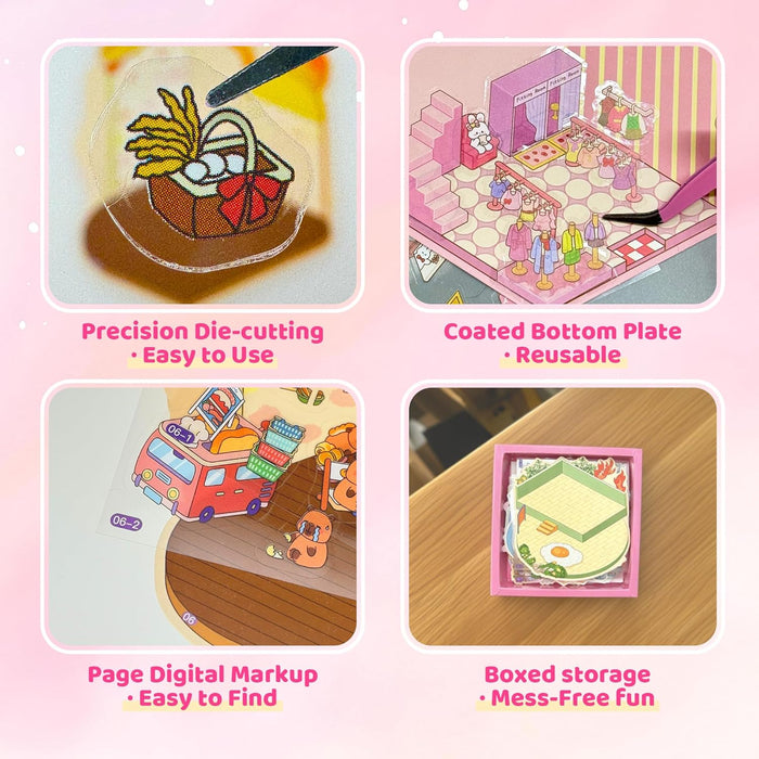 20 Sets 3D Sticker Scenes: DIY Miniature Cartoon Animals & Houses Stress Relief Fun