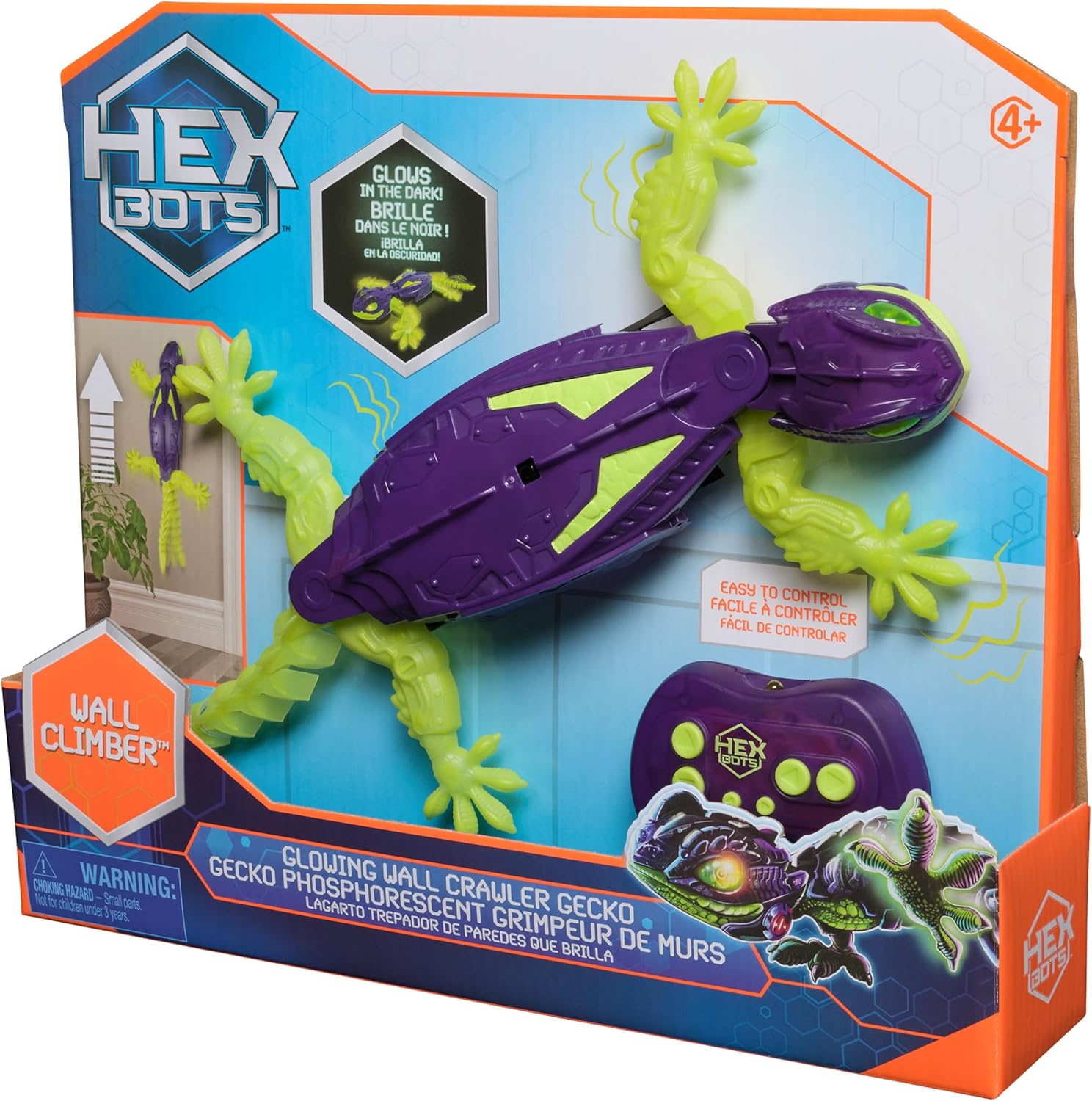 HEX BOTS Glow-in-Dark RC Gecko: Wall-Climbing Robot with Luminous Eyes