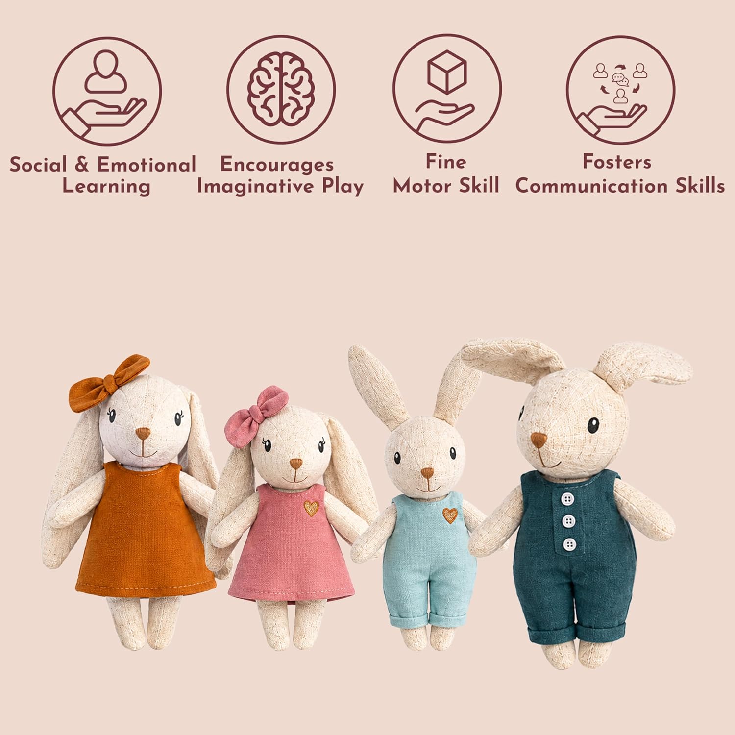 Speedy Monkey Rabbit Family Set Miniature Bunny Figures 4-Piece