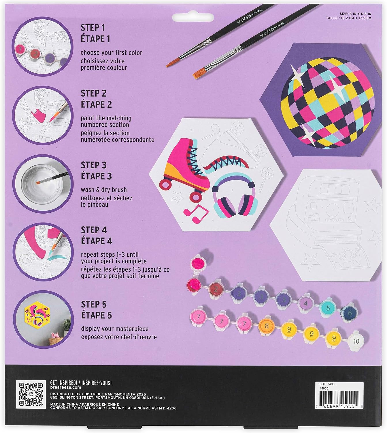 Brea Reese Vivid Retro 70s Paint-by-Number Kit 3 Hexagon Canvases