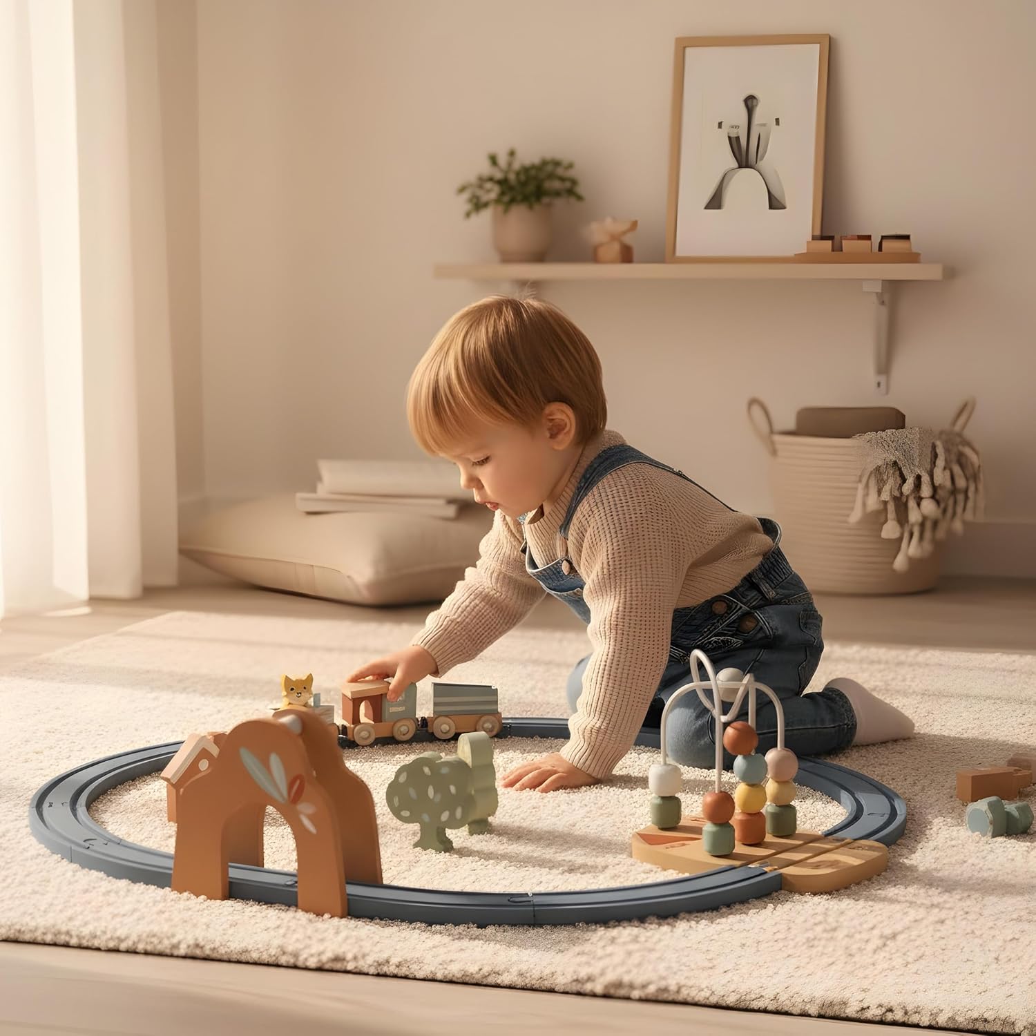 Speedy Monkey Multi-Activity Wooden Railway Set for Toddlers