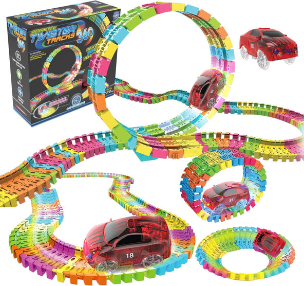 Twister Track 360 Loop of Neon Glow In the Dark Track  with Red Car