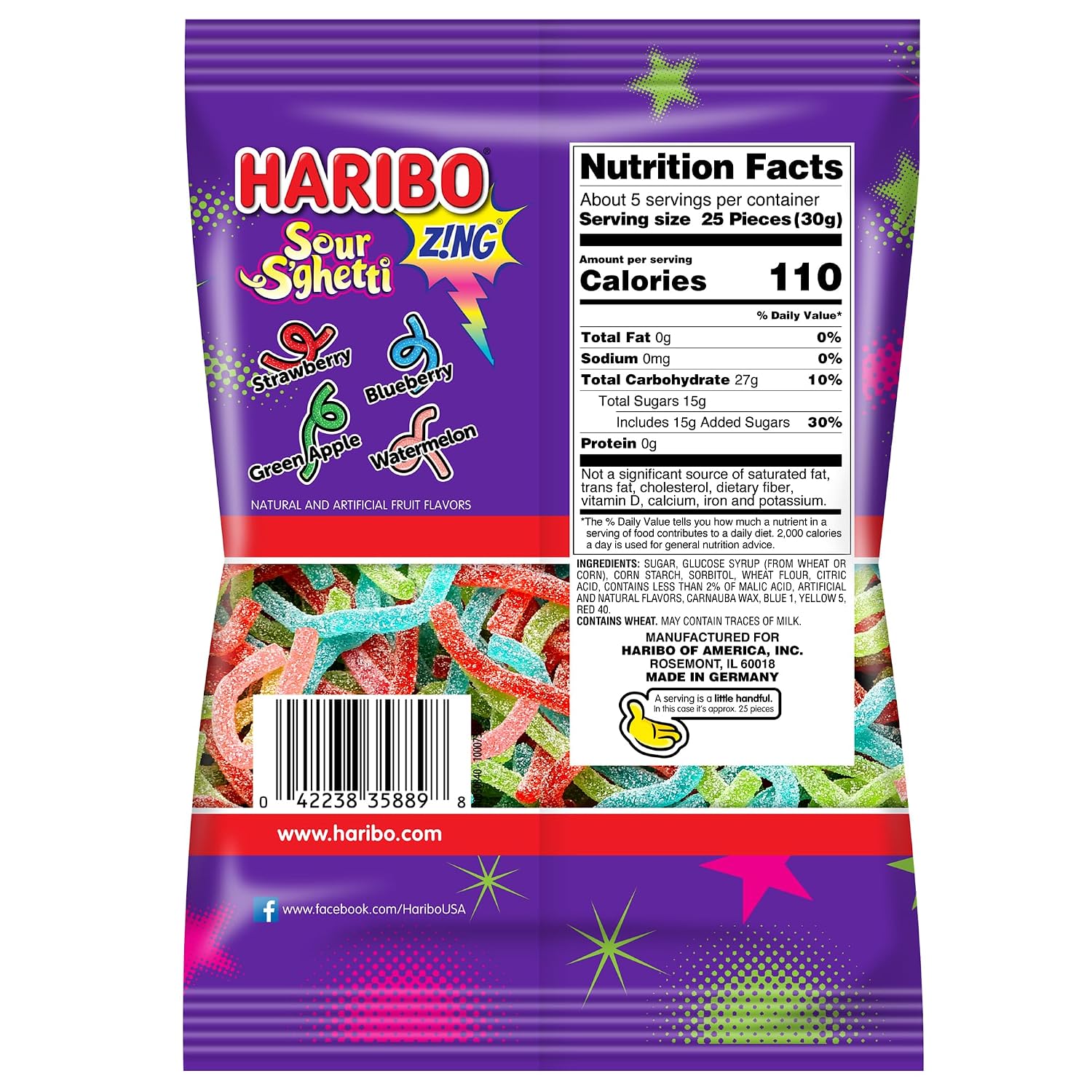 Haribo Sour Spaghetti Gummy Candy 5 oz
