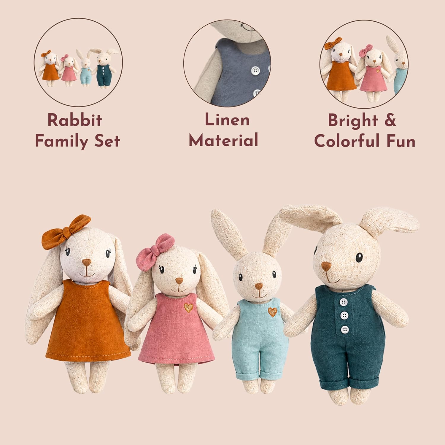 Speedy Monkey Rabbit Family Set Miniature Bunny Figures 4-Piece
