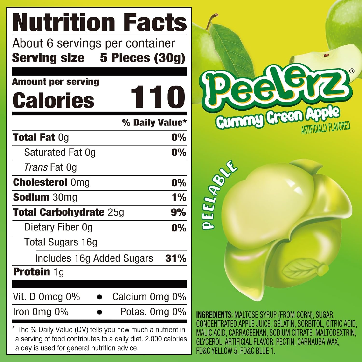 Amos Peelerz Peelable Green Apple Gummy Candy Fruit Snacks 6oz