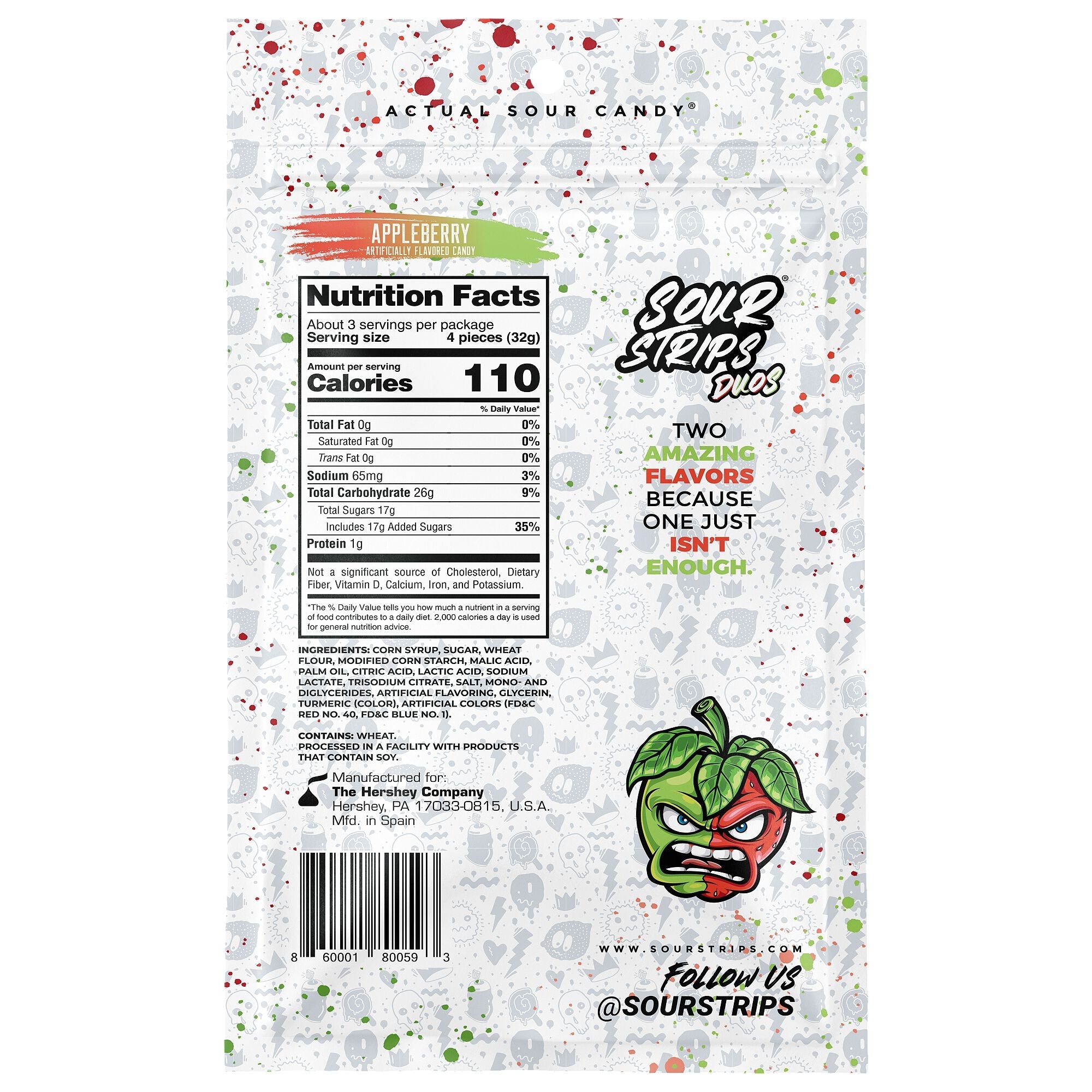 Sour Strips Appleberry Chewy Candy Peg Bag 3.4oz