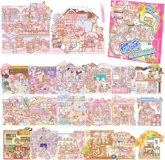 20 Sets 3D Sticker Scenes: Creative Stress Relief Craft Kit for All Ages