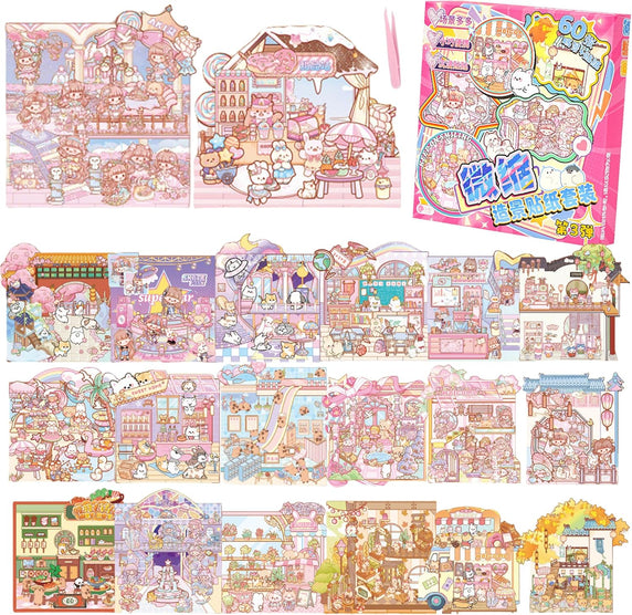 20 Sets 3D Sticker Scenes: Creative Stress Relief Craft Kit for All Ages