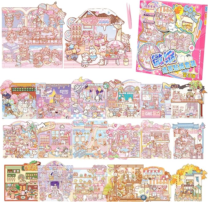 20 Sets 3D Sticker Scenes: Creative Stress Relief Craft Kit for All Ages