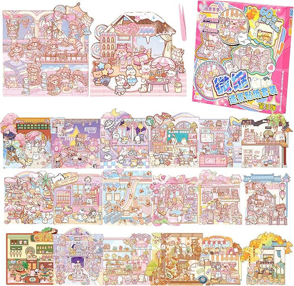 20 Sets 3D Sticker Scenes: Creative Stress Relief Craft Kit for All Ages