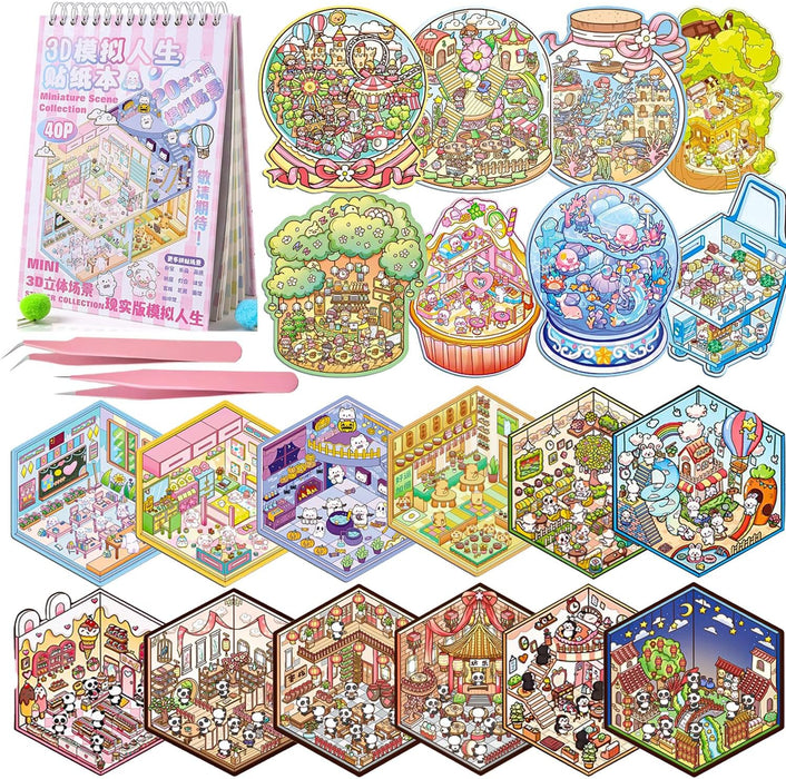 DIY 3D Sticker Scene Book: Reusable House & Landscape Therapy for Relaxation