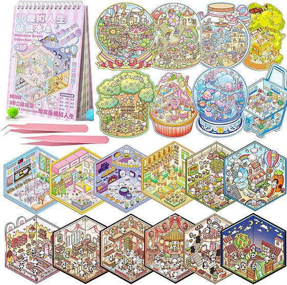 DIY 3D Sticker Scene Book: Reusable House & Landscape Therapy for Relaxation