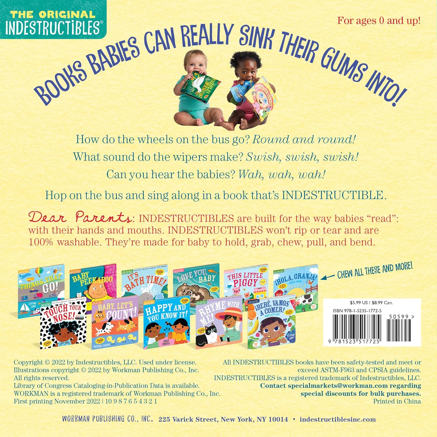 Indestructibles Wheels on the Bus Baby Book: Chew Proof, Rip Proof, Nontoxic, Washable