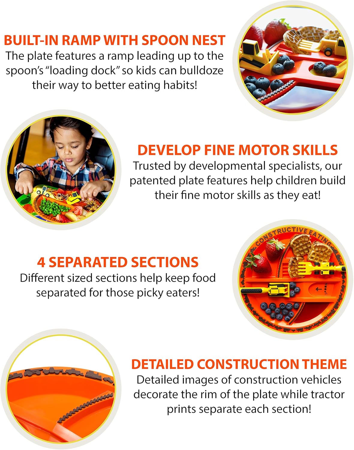 Constructive Eating Made in USA Construction Plate for Toddlers
