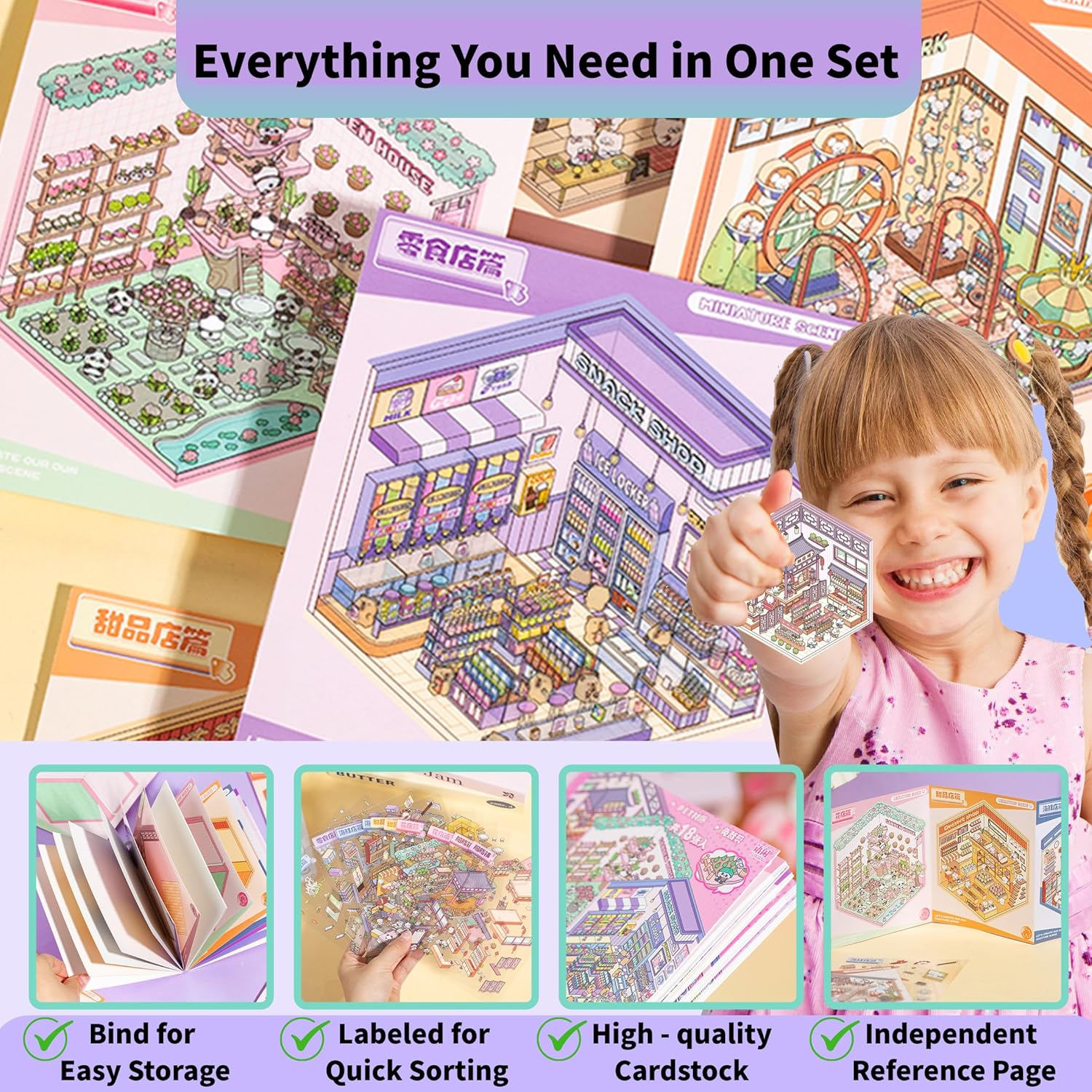 Creative 3D Sticker Scene Books: DIY House Therapy Kit for All Ages