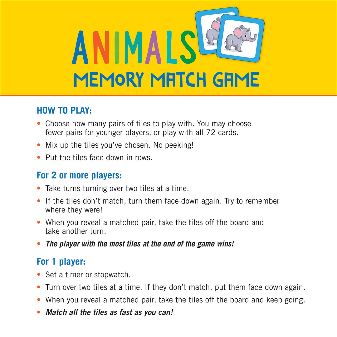 Peter Pauper Press Animals Memory Match Game Set of 72 Cards