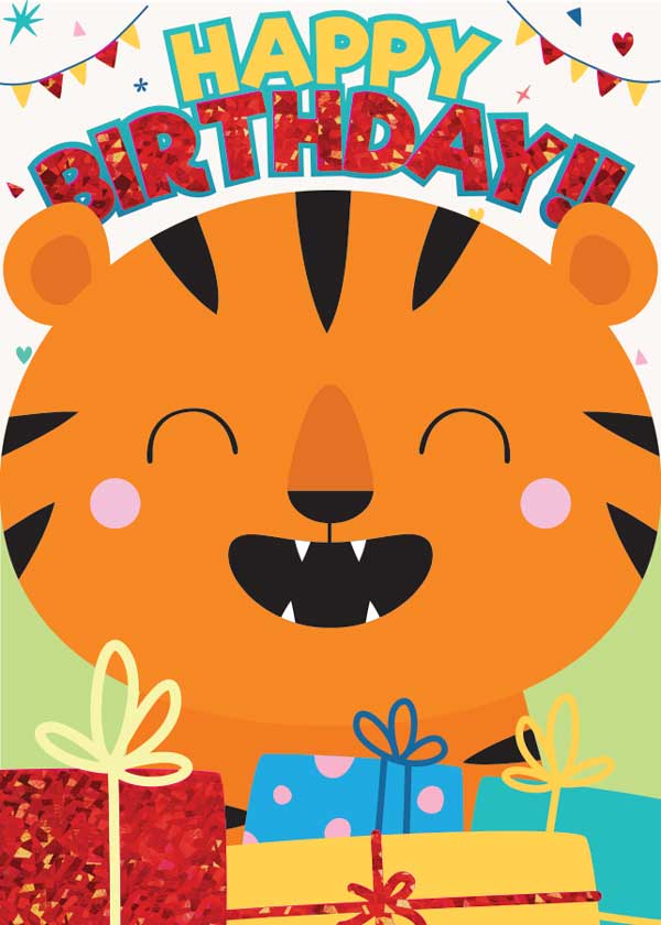 Children's Birthday Card -  Tiger Foil