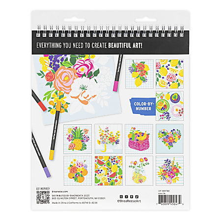 Brea Reese Color-by-Number Marker Pad Kit Fruit Floral Designs